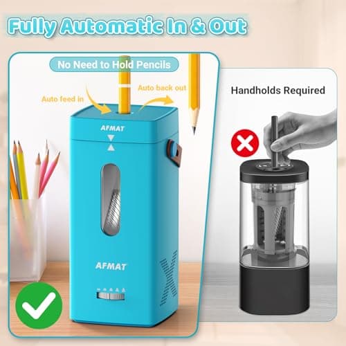 AFMAT Electric Pencil Sharpener, Fully Automatic Pencil Sharpener, Auto in & Out, Rechargeable Hands-Free Sharpeners for Jumbo & Colored Pencils (6.5-12mm), Portable for Home/Classroom/Office PSC6 - Thumbnail 2