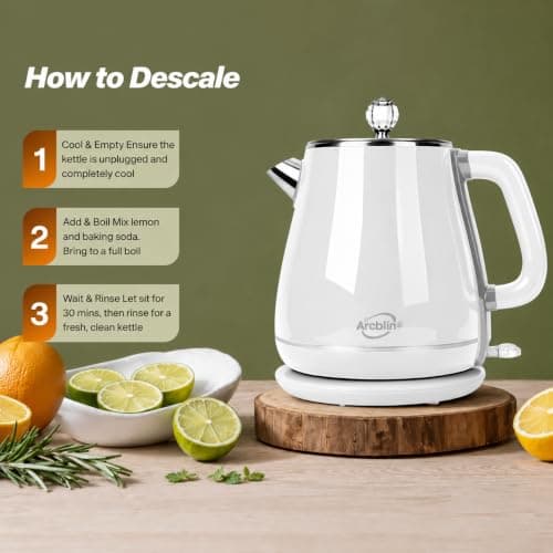 Retro Electric Kettle 1.8L, All Stainless Steel Hot Water Electric Kettle for Boiling Water, 1350W BPA Free Tea Kettle, Electric Tea Kettles Automatic Shut Off, Boil-Dry Protection,Pearl White - Thumbnail 3