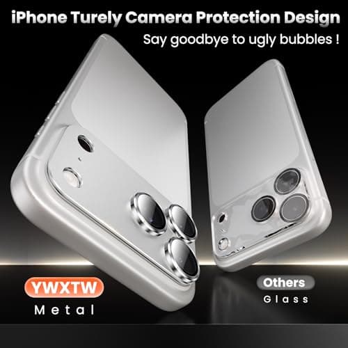 YWXTW Designed for iPhone 17 Pro Max Camera Lens Protector, [1:1 Perfect Fit] Full Coverage Matte Metal Tempered Glass Camera Screen Cover Accessories, Case Friendly (Silver, iPhone 17 Pro Max) - Thumbnail 2