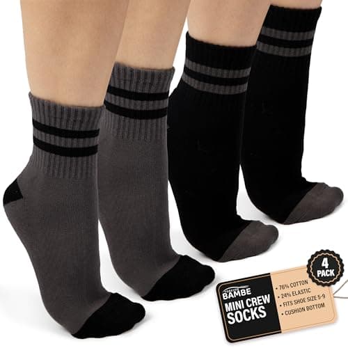 Forever Bambe Retro Mini Crew Socks for Women - 4 Pack Charcoal Gray with Black Stripes & Black with Charcoal Stripes Womens Cew Socks - Image 1