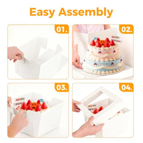 5 Pack Cake Boxes,10x10x8 Inch Tall Cake Box with Cake Boards 10",Disposable Cake Containers with Lids,White Bakery Boxes with Large Window,for Layer Cakes,Pies,Donuts,Cookies,Wedding,Birthday,Party - Thumbnail 6