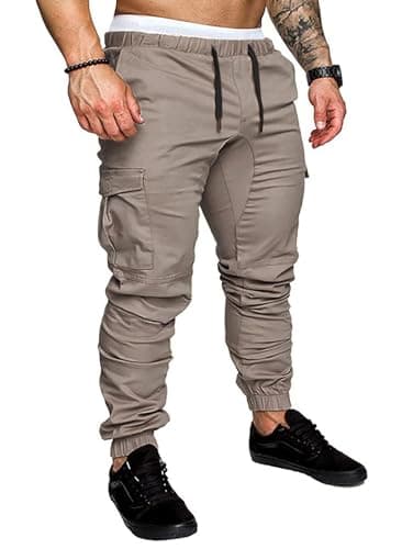 JMIERR Mens Fashion Cargo Pants - Casual Cotton Tapered Stretch Twill Chino Athletic Jogging Joggers Sweat Pants Drawstring Workout Trousers with Pockets Big and Tall Clothes, US 42(3XL), A Grey 1 - Image 1