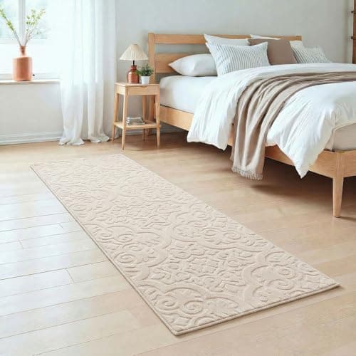 U'Artlines 2x6ft Hallway Runner Rug, Non Slip Washable Kitchen Rugs, Neutral Beige Modern High-Low Pile Rug Soft Cozy Floor Carpet Runners for Hallways Entryway Laundry Room Kitchen Bathroom - Thumbnail 6