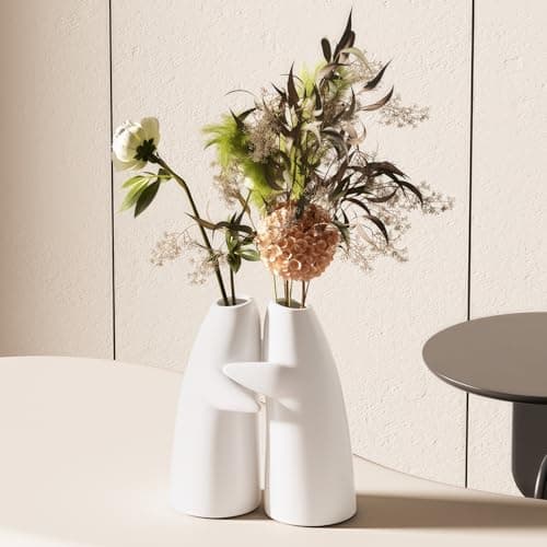 for Her – Embrace Ceramic Vase Set of 2, White Hugging Design Flower Vase, Minimalist Romantic Home Decor for Anniversary & Love Gifts - Thumbnail 2