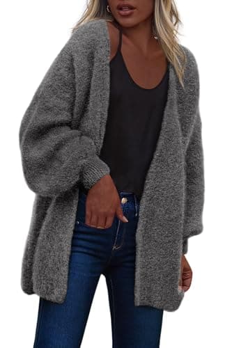 dowerme Women Open Front Cardigans Trendy Fall Long Sleeve Drop Shoulder Soft Knit Slouchy Sweater Winter Clothing 2026(Dark Grey,X-Large) - Image 1