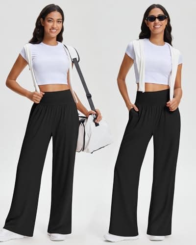 Stelle Black Lounge Pants for Women Wide Leg High Waisted Yoga Sweatpants Comfy Palazzo Pants with Pockets 26/28/30 Inseam - Thumbnail 6