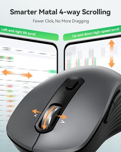 TECKNET Rechargeable Bluetooth Mouse, [ USB + BT5.0 + BT3.0 ] Wireless Mouse, Ergonomic 4-Way Scroll Wheel Computer Mice, 6-Level 4800 DPI Silent Mice, Multi-Device for Computer/Laptop/MacBook - Grey - Thumbnail 2