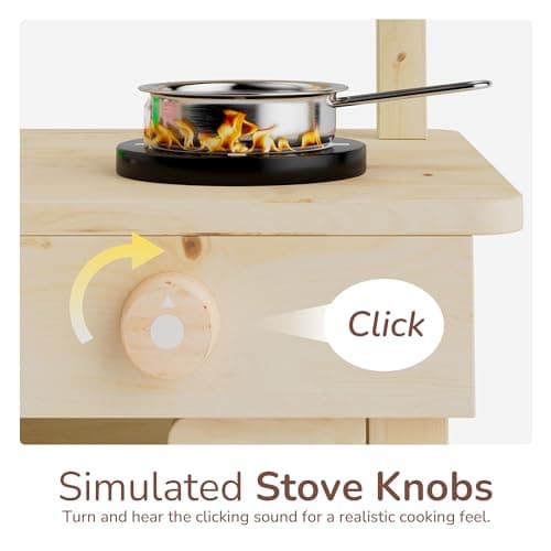 Outdoor Play Kitchen for Kids, Mud Kitchen with Water Faucet, Dual-Sided Chalkboard, Storage Shelves, Cups, Removable Sink, and Pretend Stove – Backyard Toddler Playset for Boys and Girls - Thumbnail 4