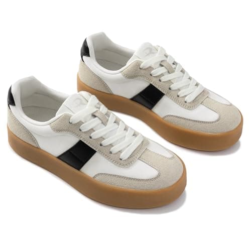 Rihero Platform Sneakers for Women Comfortable Tennis Walking Shoes Summer Retro Fashion Sneakers White Black Size 9 - Thumbnail 5