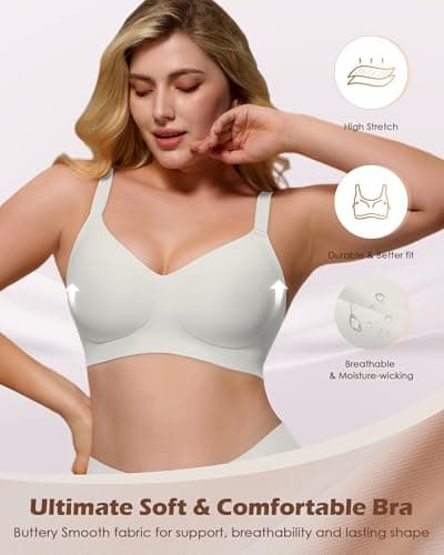 As Fairy Wireless Comfort Bras for Women - Seamless Push Up T-Shirt Bra, V Neck Ultra Soft Sleeping Bralette Everyday Wear White 40C - Thumbnail 3
