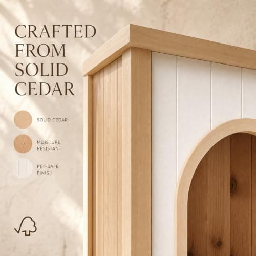 Lumicedar Indoor Dog House for Small Dogs, Solid Cedar Wood Dog House Indoor, Flat-Top Wooden Dog House, Arched Door & Soft Dog Bed, Dog House for Dogs & Cats (Natural, 20.3" D x 20.9" W x 23.6" H) - Thumbnail 6