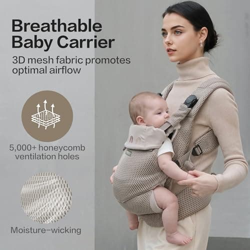 BEIESTATE Baby Carrier Newborn to Toddler, Adjustable Infant Carrier with One-Hand Waist Knob, Breathable Mesh, Magnetic Buckle, Ergonomic Lumbar Support, Lightweight 7-33 lbs (Khaki) - Thumbnail 5