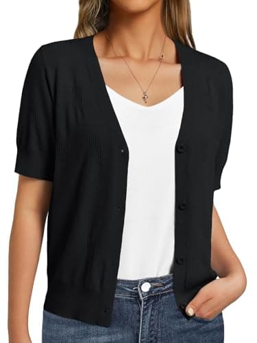 GKBK Womens Cardigan Short Sleeve Cropped Lightweight Knit Sweater Soft Spring Business Casual Office Outfits Trendy Fashion 2026 Black X-Large - Image 1