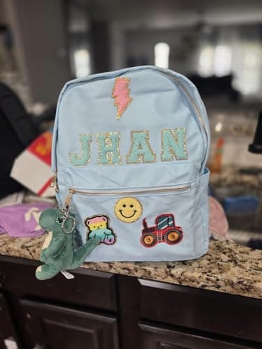 ROSLILY Personalized Backpack Lunch Bag for Girls Boys Custom Back To School Backpack With Chenille Name Patch for Students Birthday Christmas Easter Basket Stuffers - Thumbnail 4