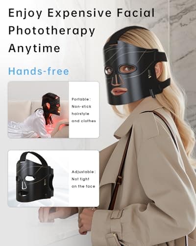 Red Light Therapy Mask for Face, 292 LEDs 15W Adjustable Time & Intensity, 830nm 633nm 590nm, Wireless Rechargeable LCD Controller, Ultra-Thin 1.8mm Flexible Silicone Design, Gen 1 | Black Line - Thumbnail 6