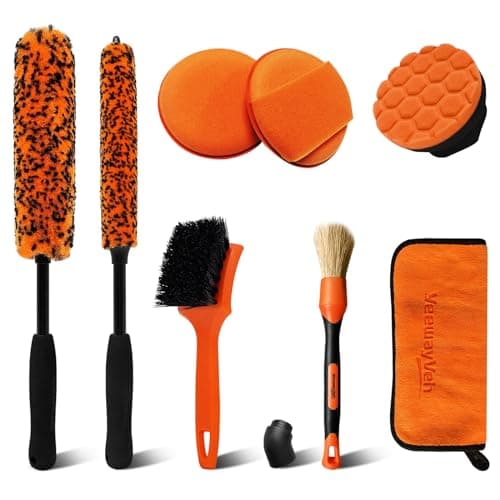 YeewayVeh 8PCS Ultimate Wheel and Tire Brush Kit | 2-Size 360° Bendable Wheel Brushes, Boar Hair Detailing Brush, Tire Shine Applicators & Microfiber Towel, Car Wheel Detailing Cleaning Supplies Kit - Image 1