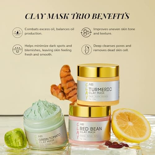 ANAI RUI 3 Pcs Pore Cleansing Face Mask Set Green Tomato Clay Mask - Turmeric Vitamin C Facial Mask Red Bean Refreshing Pore Mask, Relaxing Spa Gift Set Self Care for Women/Teens Girls 2.5 oz each - Thumbnail 4