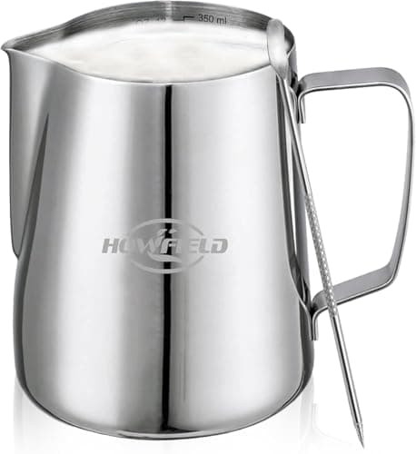HOWFIELD 12oz Stainless Steel Milk Frothing Pitcher with Precision Spout and Measurement Markings for Espresso and Cappuccino, Silver