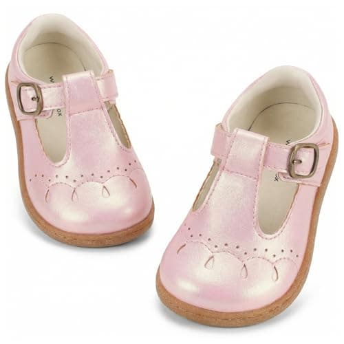 WIDE TOE BOX Toddler Mary Jane Shoes Wide Girl Dress Shoes Lightweight Non-Slip School Uniform Ballet Flats for Birthday Party Wedding Church Pink Toddler Size 9 - Image 1