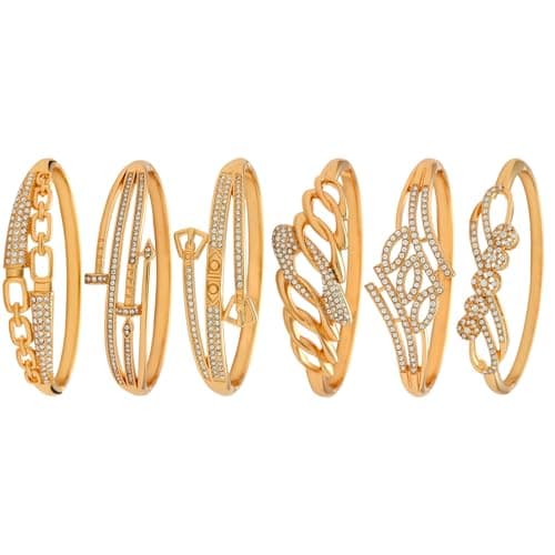 6 Pack 18K Gold Plated Bangles Bracelet Set for Women, Dainty Vintage Trendy Fashion Jewelry, Ideal Gift for Birthday Christmas Valentine's Day Mother's Day for Girlfriend Wife Mom Sister - Image 1