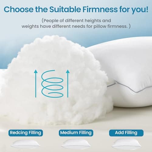 FP FLEXPEDIC Adjustable Bed Pillows for Sleeping - Soft Pillows Queen Szie Set of 2, Fluffy Down Alternative Fill, Zippered Hotel Quality Pillows with Gray Piping, 110GSM Premium Cover, CertiPUR-US - Thumbnail 3