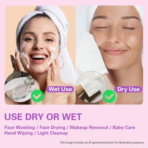 Vinda Clean Face Towels Disposable - Makeup Remover Wipes Sensitive Skin - Dry Face Wipes for Women Men Cleansing - Face Wash Cloths with XL Size - 50 Count - Thumbnail 5