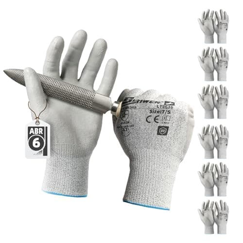 Schwer 6 Pairs Safety Work Gloves with Certified Level 6 Abrasion Resistance, ANSI A2 Cut Resistant Working Gloves with Grip for General Use, Construction, Gardening, Mechanic, 3D-Comfort, LT5636, S - Image 1
