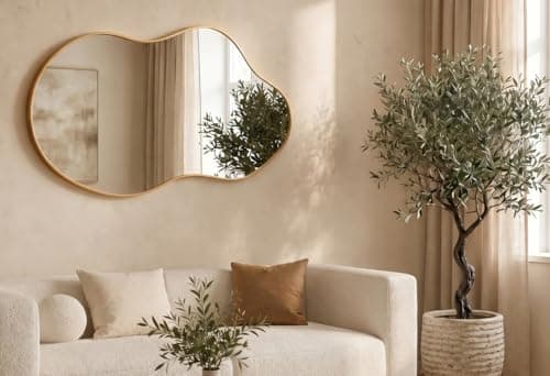potijo Irregular Wall Mirror 20×36 Inch Wall Mirrors Decorative Gold Modern Asymmetrical Abstract Mirror for Bathroom Bedroom Living Room Entryway Hallway - Thumbnail 3