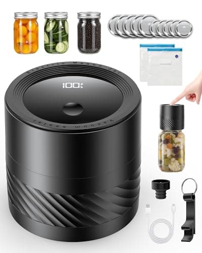 Electric Mason Jar Vacuum Sealer Kit with Auto-Stop, 1200mAh Cordless Jar Vacuum Sealer for Wide & Regular Mouth Mason Jars, Portable Automatic Vacuum Sealer with 10 Lids & 2 Vacuum Bags - Image 1