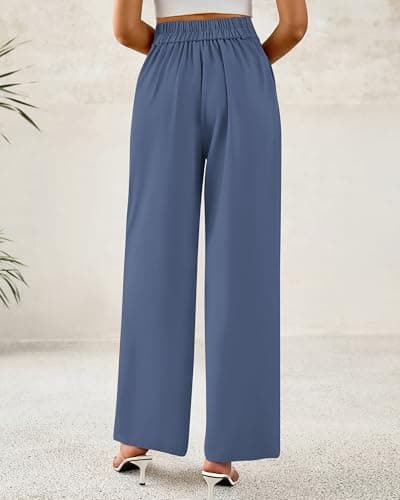 BTFBM Women Wide Leg Dress Pants 2026 High Waisted Button Pleated Business Casual Trousers Office Work Palazzo Pants(Grey Blue, XX-Large) - Thumbnail 3