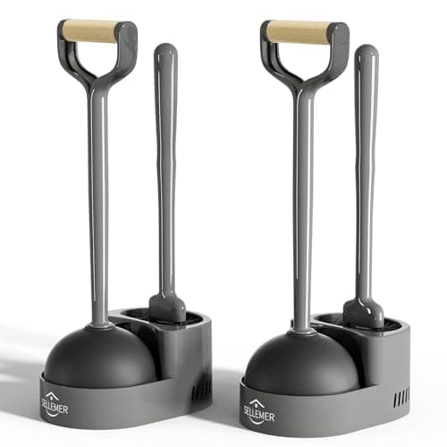 Sellemer Toilet Brush and Plunger Set, Curved Design Head Toilet Bowl Brush for Deep Cleaning, Heavy Duty Plunger for Bathroom, Grey, 2 Pack - Image 1