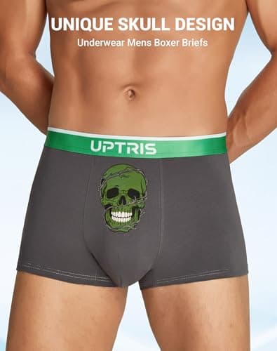 UPTRIS Mens Boxer Briefs, Unique Cool Skull Print Breathable Men's Underwear, No Riding Up & No-Chafing Cotton Men Boxer Briefs, Skin-friendly, Moisture-Wicking Fitted Underwear for Men Pack - Thumbnail 2