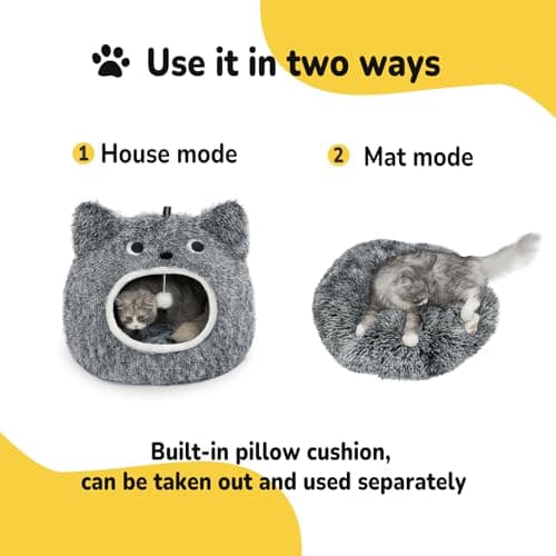 CATISM Cat Bed, Cat Beds for Indoor Cats - Kitten Bed Cave Washable, Soft Plush Hooded, Removable Pillow, Non-Slip Base, Large Cave for Kitty - Thumbnail 3