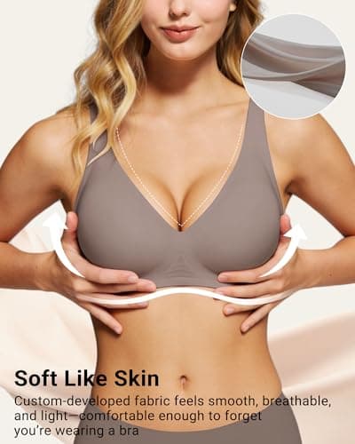 As Fairy Wireless Lift Bra for Women Seamless Deep V Jelly Bra Adjustable & Supportive T-Shirt Bra for Sleep(Grey 42DD) - Thumbnail 2