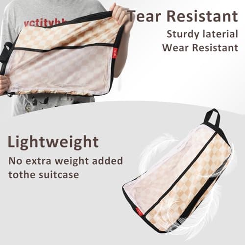 U+U 8 Set Compression Packing Cubes - Ultralight Travel Organizers with Laundry Bag and Cosmetic Bag, Space-Saving Suitcase Organizer for Travel, Business Trip and Family Vacation (Khaki Checkered) - Thumbnail 5