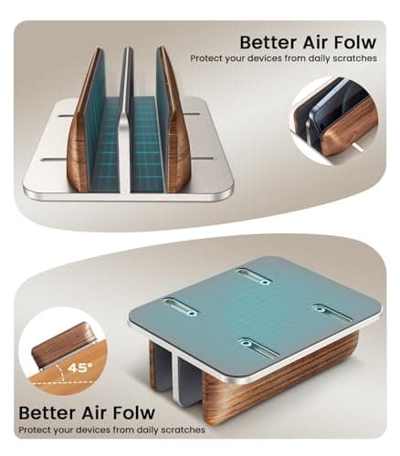 LOXP 𝟮𝟬𝟮𝟲 𝗨𝗽𝗴𝗿𝗮𝗱𝗲𝗱 Aluminum Vertical Laptop Stand, [Black Cedar Wood Dual-Slot], Desktop Adjustable MacBook Stand, Adjustable Base, for MacBook Pro/Air, (up to 17.3-inch Gaming laptops) - Thumbnail 6