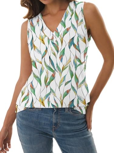 GKBK Tank Top for Women Cute Printed Summer Tops Womens T Shirts Flowy Spring Basic V Neck Sleeveless Tshirts Shirts Going Out Tops Leaf M - Thumbnail 4
