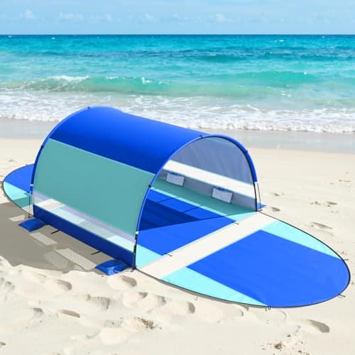 Rhino Valley Beach Tent with Double Zippered Doors, Beach Tent Sun Shelter with UPF50+ UV Protection, Beach Canopy Portable Storage Bag for Beach Camping Fishing, for 5-6 People