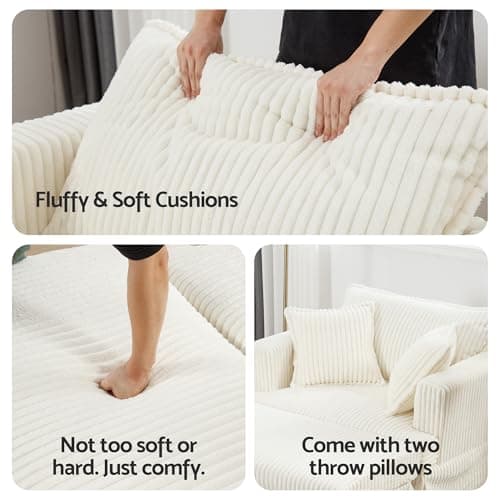 Indoor Chaise Lounge Chair with Storage Ottoman, 60-Inch Corduroy Lounge Sofa, Modern Cloud Couch Chair with Wide Armrests & 4 Pillows (Beige (No Storage)) - Thumbnail 5