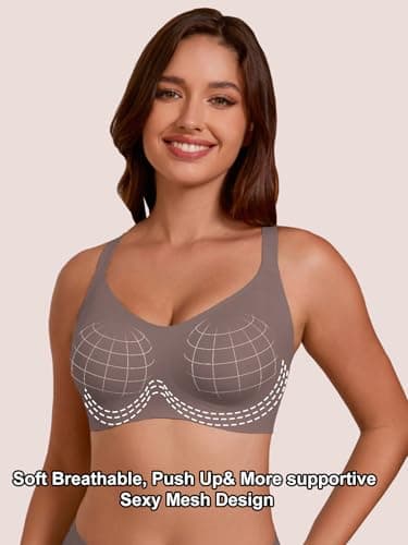 COCOMARTS Jelly Bras for Women No Underwire Full Coverage Push Up Bra Wireless Seamless Bra Comfortable Tshirt Bralettes Coffee Small - Thumbnail 2