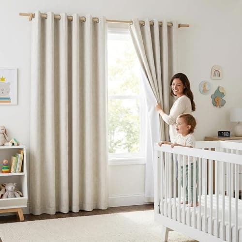 NICETOWN Natural 100% Blackout Linen Curtains 84 inch Long Burg for Living Room, 2 Panels, 52" Wide, Farmhouse Thick Completely Blackout Window Treatment Thermal Insulated Warm Drapes for Winter - Image 1