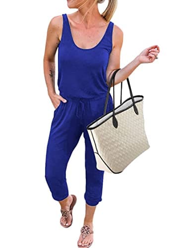 KIRUNDO Women 2026 Summer Jumpsuits Casual Sleeveless Drawstring Elastic Waist Romper Vacation Cruise Airport Travel Outfits(Blue, Medium) - Image 1