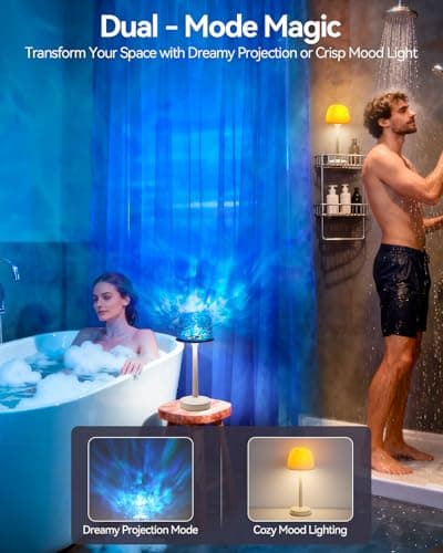 Rechargeable Shower Lamp Waterproof for Inside Shower-Bathroom Lamp Color Changing Ocean Wave Projector Light Water Proof,Shower Lighting Led Water Ripple Lights Ocean Lamps Bath Tub Relaxing - Thumbnail 2