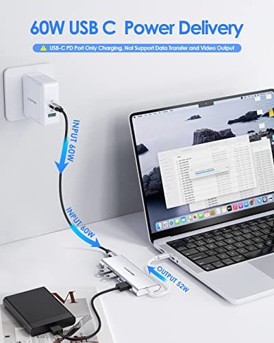 Lention USB C Hub, 5-in-1 USB 3.0 Hub, USB Splitter for Laptop, USB Multiport Adapater Type C Charging Port Compatible with 2025-2016 MacBook Pro/Air, 2026 MacBook Neo, Mac mini, Surface, More(Silver) - Thumbnail 5