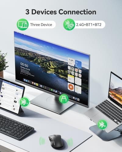 TECKNET Rechargeable Bluetooth Mouse, [ USB + BT5.0 + BT3.0 ] Wireless Mouse, Ergonomic 4-Way Scroll Wheel Computer Mice, 6-Level 4800 DPI Silent Mice, Multi-Device for Computer/Laptop/MacBook - Grey - Thumbnail 3