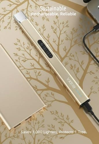 REIDEA Electric Lighter Gifts for Candle Lovers [Stocking Stuffers for Women & Men], Retractable Top Windproof Flameless USB Rechargeable Arc Safe for Adults, R1 Flat, Champagne Gold - Thumbnail 4