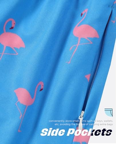 CoozySphere Mens Swim Trunks with Compression Liner 5 Inch Stretch 5" Bathing Suit Beach Shorts M Blue Flamingos - Thumbnail 4