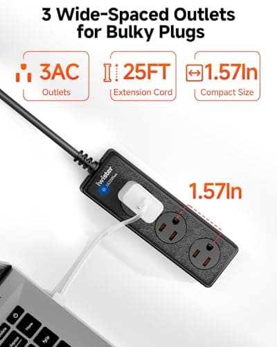IPX6 Outdoor Power Strip Weatherproof, 3 Wide Multi Outlets, 1625W/13A High-Power for Multiple Uses, Built with 16AWG Indoor Extension Cord, Mountable Power Strip Suitable for Backyard Patio&Party Use - Thumbnail 4