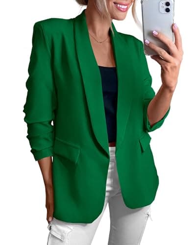 KIRUNDO Womens Blazer 2025 Spring Fall Bussiness Casual Long Sleeve Open Front Work Office Dressy Suit Jackets with Pockets(Green, X-Large) - Image 1