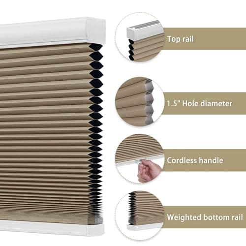 Changshade Blackout Blinds Black Out Shade for Indoor Windows, Cordless Cellular Shades Room Darkening Honeycomb Blinds for Bedroom, Bathroom, Shade Size 50 inch High 28 inch Wide, Brown - Thumbnail 3
